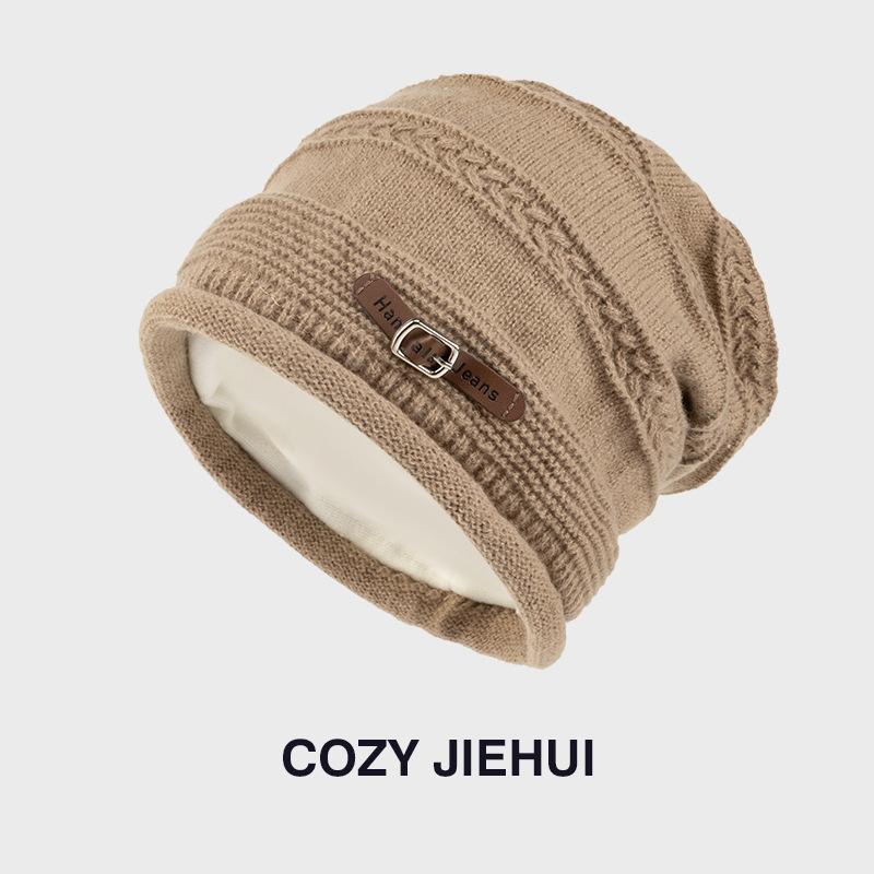 Autumn and winter knitted headgear, foreign style, fashionable and loose, big head circumference, confinement hat, stacking hat, new velvet hat