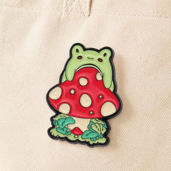 Brooch Pin, Frog Mushroom Design Lapel Pin, Enamel Glaze Bright Color Badge with Standard Safety Pin, Versatile Badge for Clothing Bags Hats Shoes