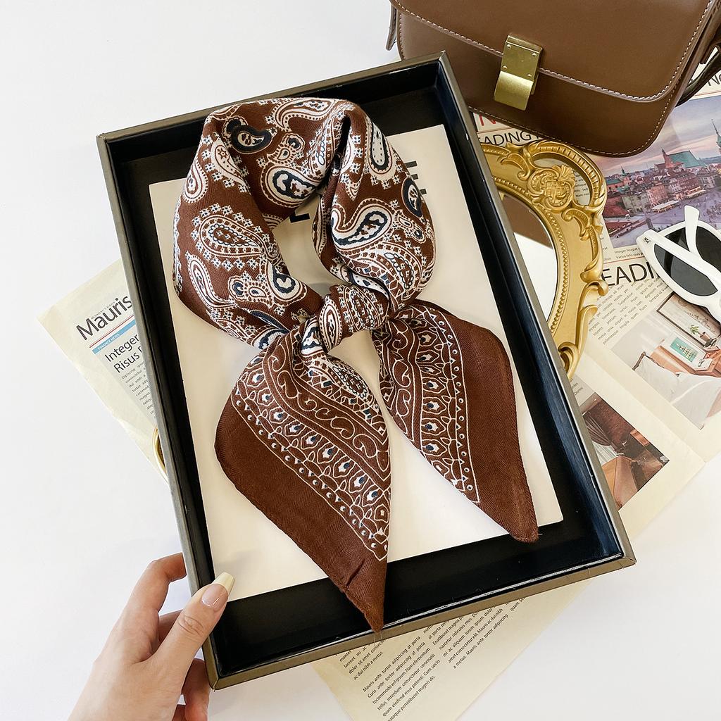 Retro Brown Silk Scarf Fashion Old Money Style 71 Small Square Scarf Versatile High-end Shirt Neck Silk Scarf Headscarf