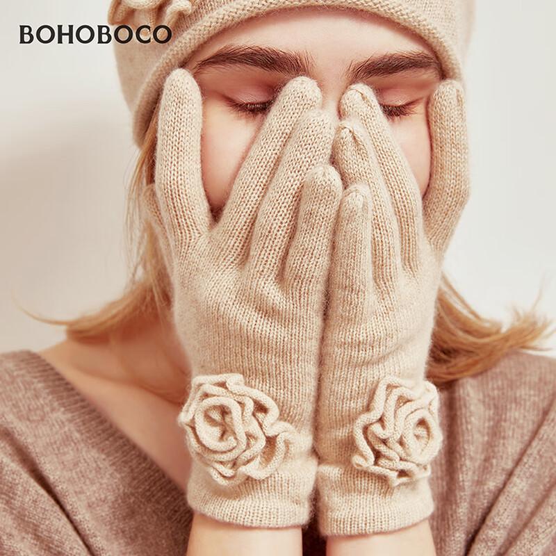 BOHOBOCO Women's 100% Cashmere Rose Pattern Winter Gloves