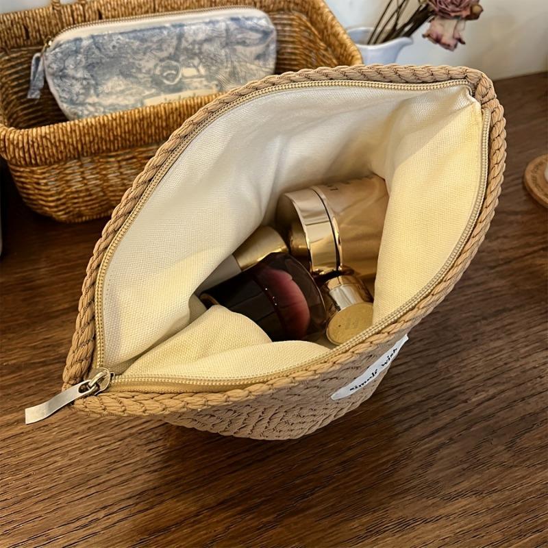 1pcs Bohemian Woven Handbag with Ear-shaped Pattern Polyester Canvas Makeup Clutch Zipper Pouch for Beach Festival Evening Party