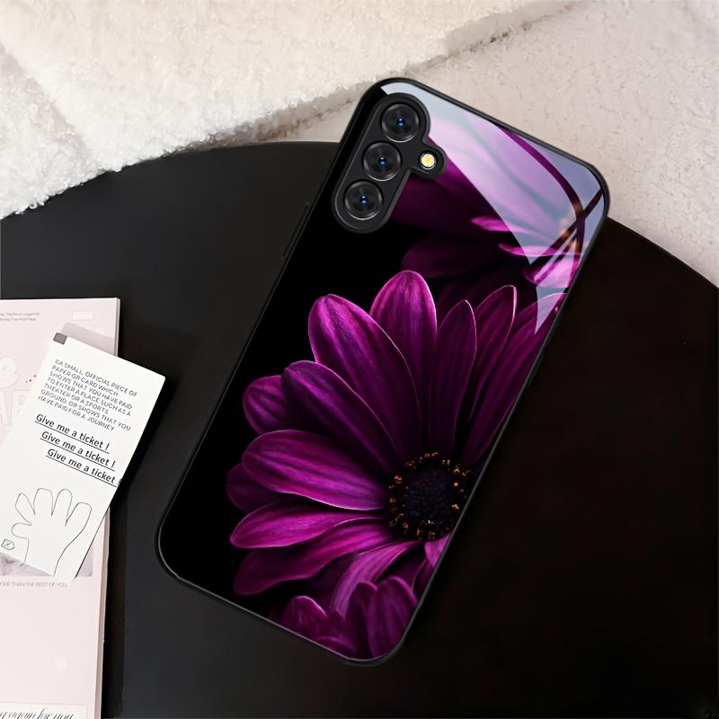 Purple Floral Pattern Glass Phone Case Suitable for Samsung Galaxy S26 S25 S24 S23 S22 S20 FE/Ultra/Plus Anti Fall Back Cover