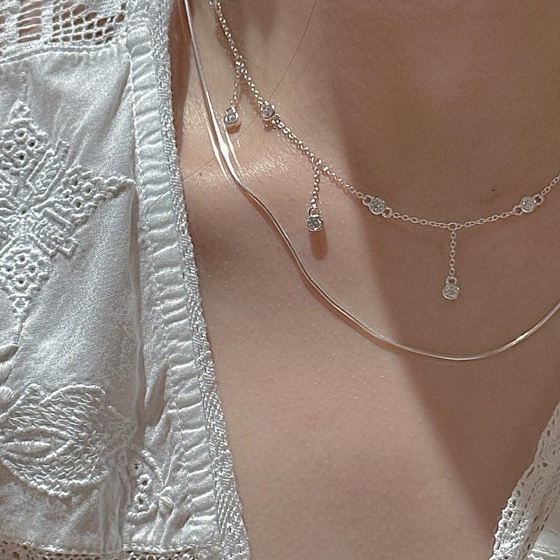 FY-24TL43 S925 Silver Korean Version of Small Niche Design Vintage Zircon Tassel Necklace Korean Style Minimalist Fashionable