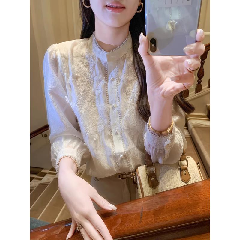 

French Style Embroidered Chiffon Blouse S