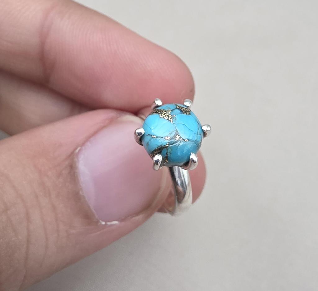 Blue Copper Turquoise Ring: 925 Sterling Silver Ring, Handmade Boho Jewelry