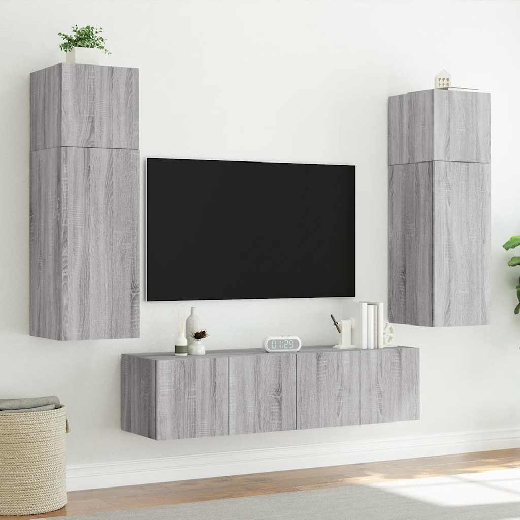 Vidaxl Ścienne Szafki Tv Z Led, 2 Szt., Szary Dąb Sonoma, 80X35X31 Cm