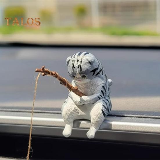 Fishing Cat Figurine Resin Cartoon Kitten Statue Animal Sculpture Home Office Desktop Aquarium Fish Tank Decoration Ornament