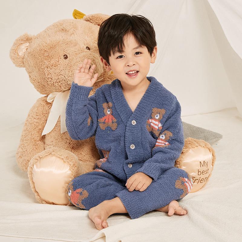 

Lanweiliyang Boys Fleece-Lined Velvet Pajamas - Cozy Autumn/Winter Set 150cm