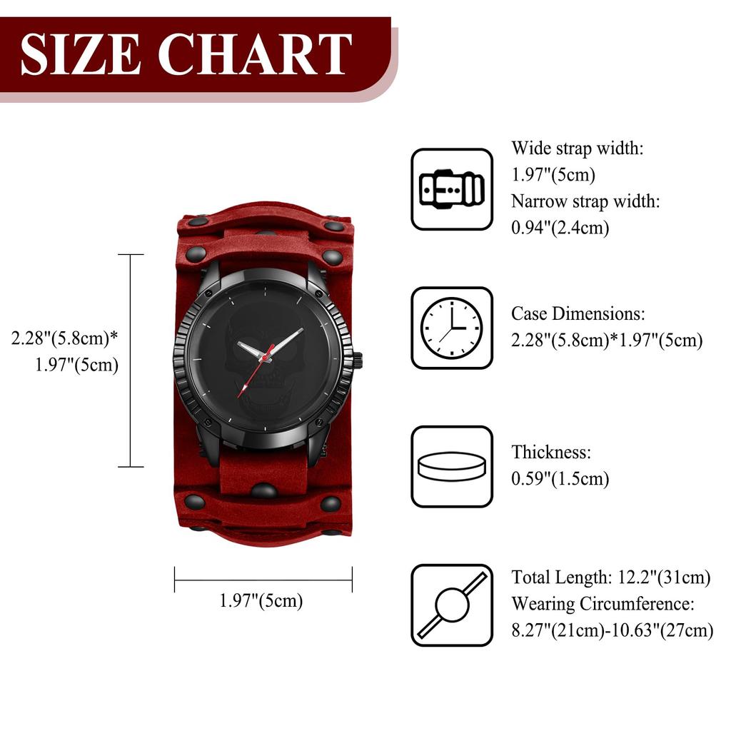 Leather Strap Watch with Antique Rock Punk Waterproof Analog Quartz Watch with Genuine Leather Motorcycle Fashion Watch Perfect Gift for and Day Men's