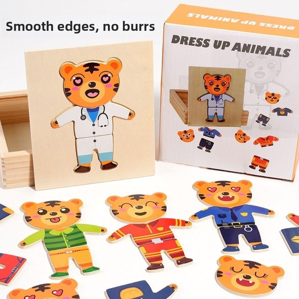 Cartoon Design Wooden Toy Jigsaw Puzzle Change Clothes Feature Bear Dressing Game  Kids Play