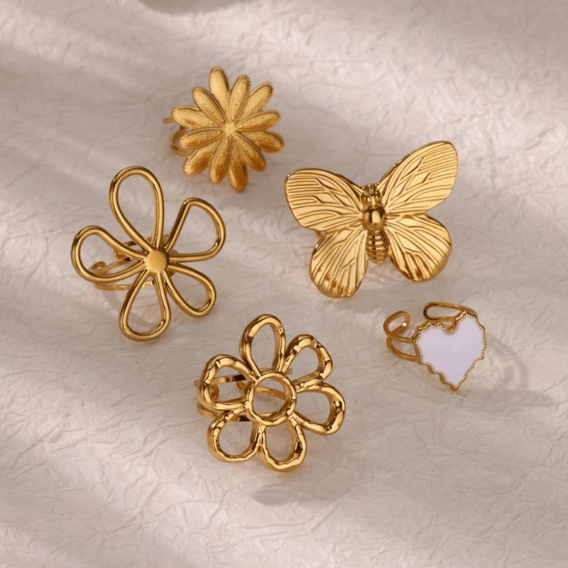Exaggerated ring stainless steel butterfly flower opening ring ring women do not fade temperament versatile titanium steel