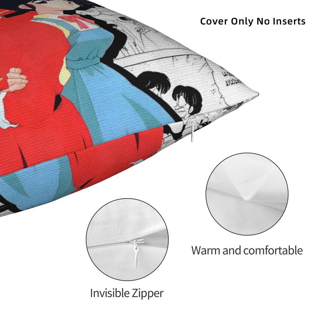 Manga Ranma 1⁄2 Square Pillow Case Adventure Martial Comedy Cushion Covers Polyester Decorative Pillowcase for Home 45x45cm