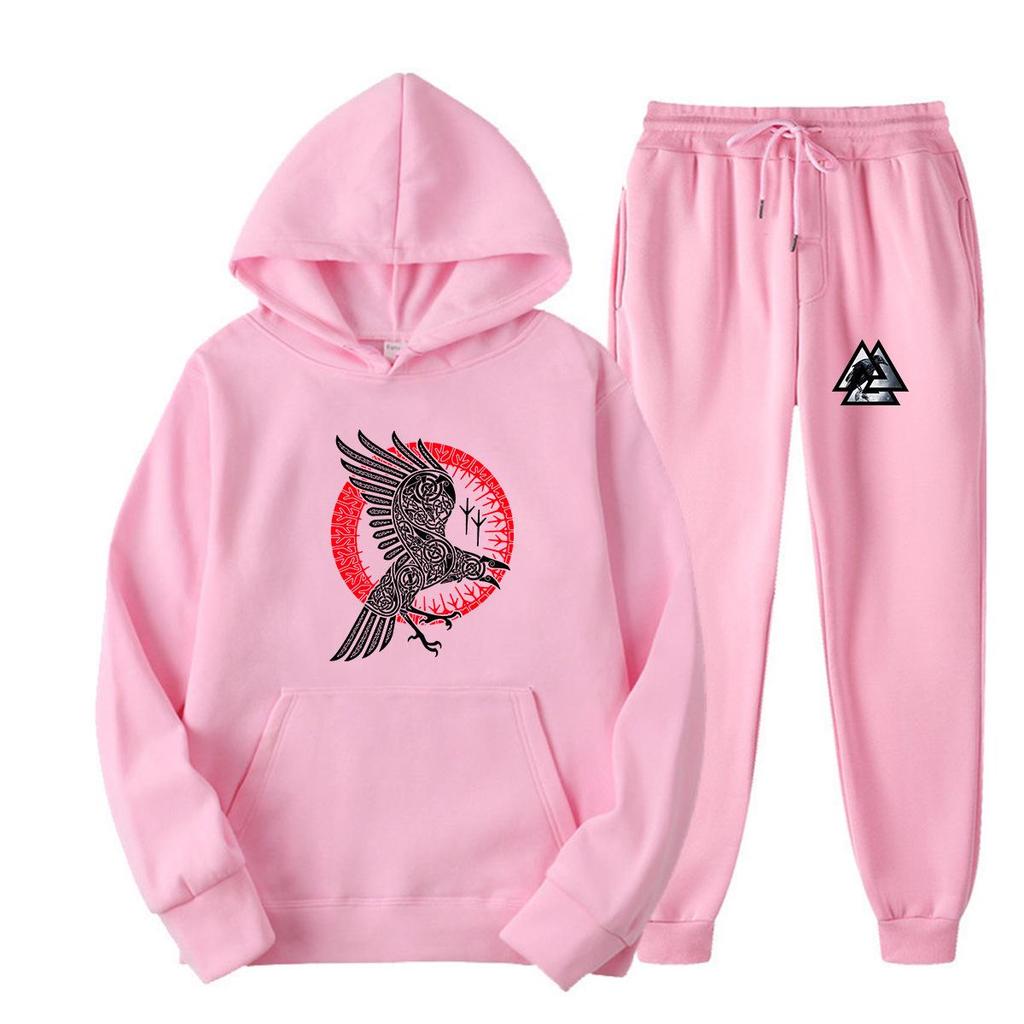 Viking Legend Men's Spring Hoodie & Pants Set - Teen & Student American Drama Style