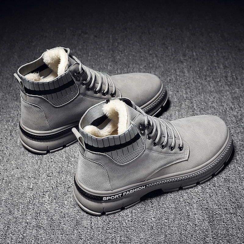 2025 winter new velvet thickened warm snow boots men's versatile casual Martin boots high-top tooling boots cotton shoes