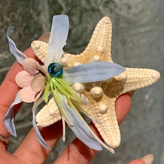 Hair Claw Starfish Artificial Flower Decor Anti-Slip Design Hair Clip Back Head Shark Hair Claw Holiday Travel Beach Hair Accessory