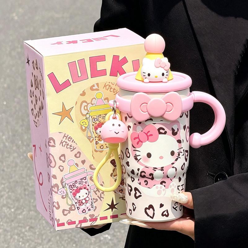 Hello Kitty Thermos Cup Girls High Value Straw Cup Portable Student Children Stainless Steel Water Cup Gift