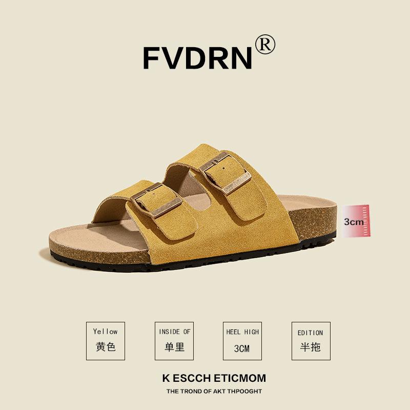 

Leather slippers Women s cow velvet beach shoes Non-slip outer wear flat sandals Cool slippers 41