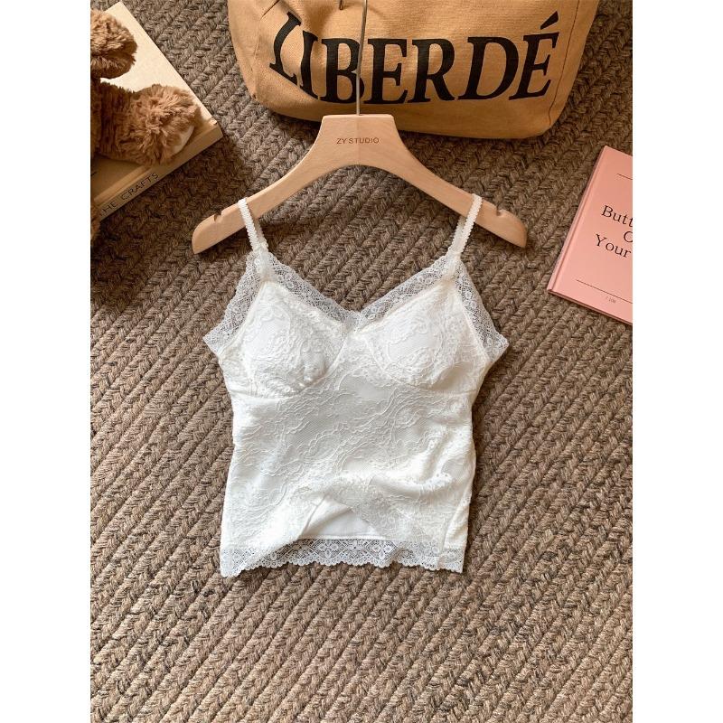 Fleece thickened thermal sling vest women's autumn and winter beauty back suit with bottoming shirt with chest pad lace top
