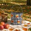 Checkered Fabric Bags Halloween Bucket, Trick or Treat Basket for Kids Boys Girls, Plaid Pumpkin Fall Festival Decorations Bat Ghost Candy Tote