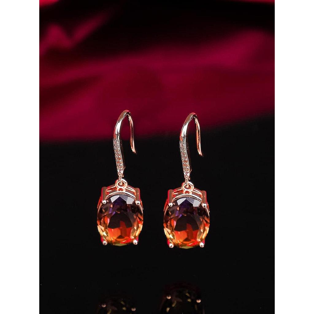 Pendientes para mujer con tachuelas de cristal morado Pendientes colgantes con chispa glamurosa en tono dorado para mujeres y niñas