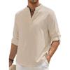 Pánské bavlněné lněné polo tričko s dlouhým rukávem, henley výstřihem, lehké, prodyšné, ležérní knoflíkové topy, plážový styl, jednoduché pánské oblečení