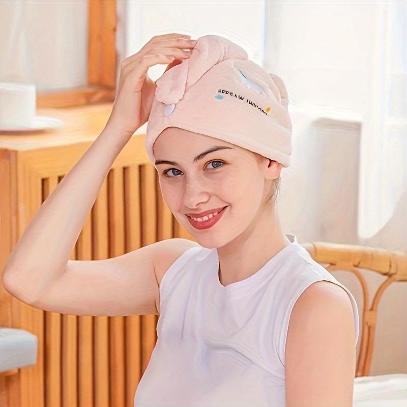 1pc Women'S Super Absorbent Quick-Dry Hair Towel Cap with Cute Cartoon Embroidery Design - Lightweight, Fabric Coral Fleece Perfect for Bathing