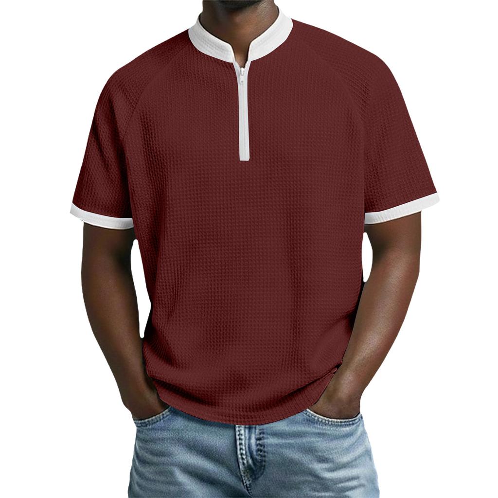 Men's Casual Fashionable Loose And Soft Breathable Top, Two-color Patchwork Short-sleeved Top.