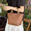 Elegant Handmade Bamboo Woven Tote – Stylish Rattan-Style Beach & Makeup Bag