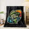 Jumping Bass Fish Art with Sunset Background Flannel blanket for bedroom, living room, sofa, and nap sofas