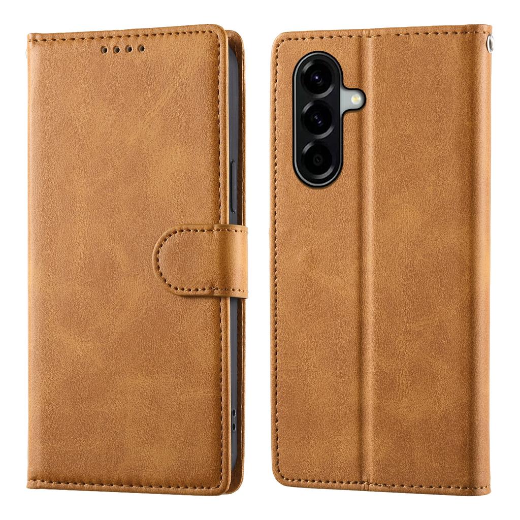 For Samsung Galaxy A56 5G Case Stand Wallet Calf Texture PU Leather Flip Phone Cover with Wrist Strap