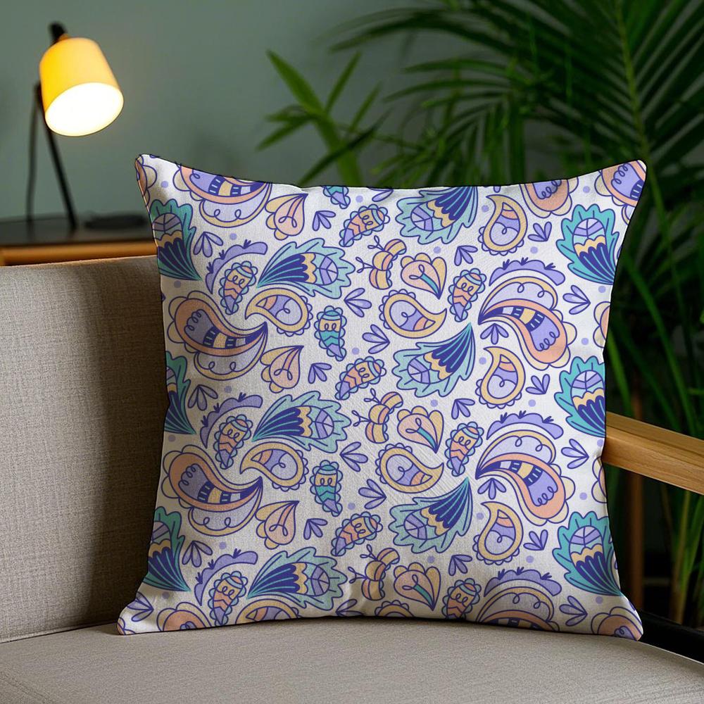 Color Paisley Pattern Pillow Case Silky Elegant Comfort Sofa Bed Invisible Zipper