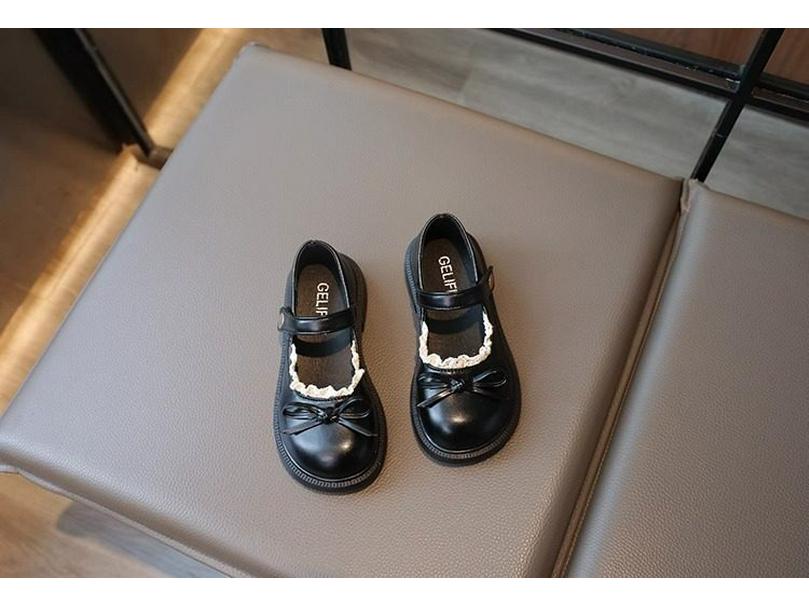 Girls' Lace Trim Bow Leather Mary Jane Shoes - Soft Sole Stylish Princess Shoes for Spring/Autumn 2025