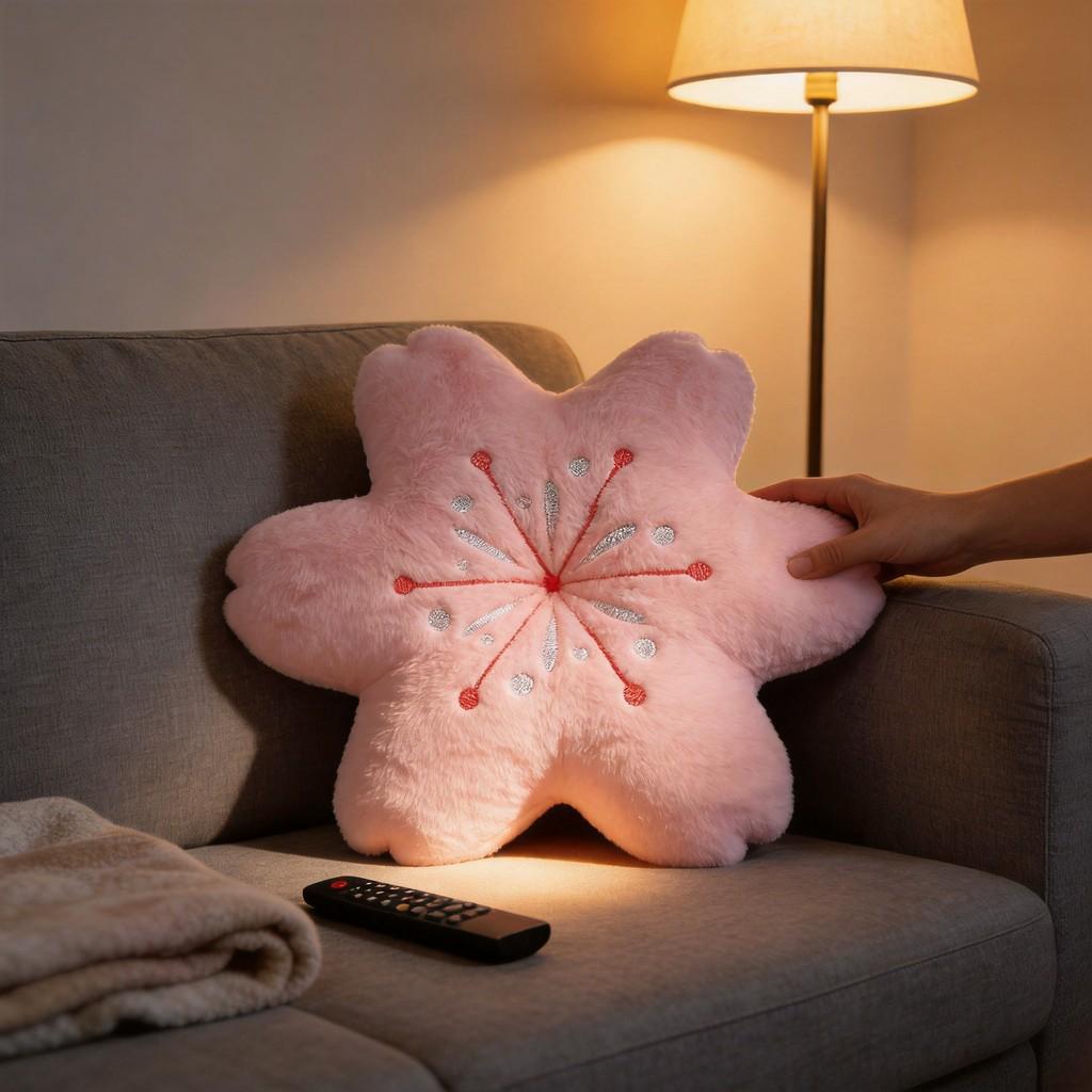 Pink Cherry Blossom Seat Cushion With Doublesided Embroidery For Sofa And Office Decor