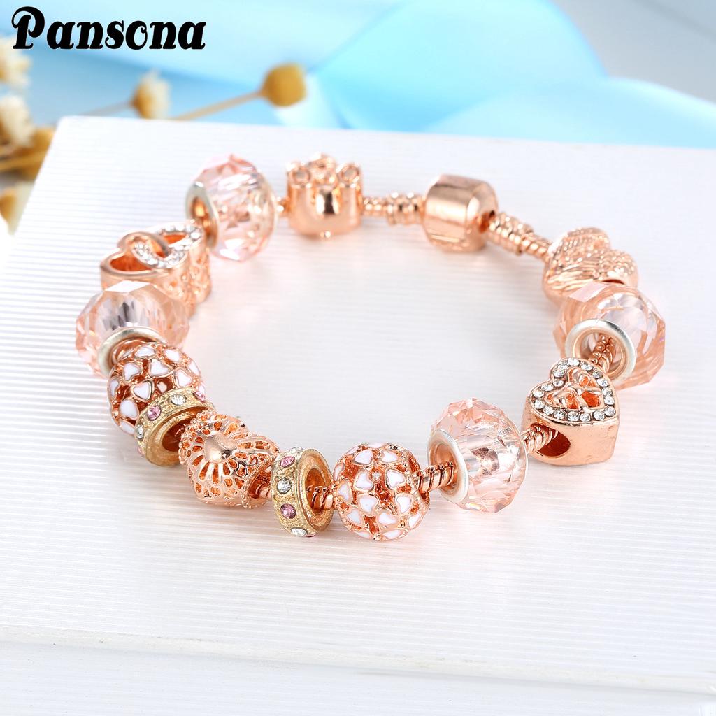 SCIONE Bracelet en or rose avec perles et diamants