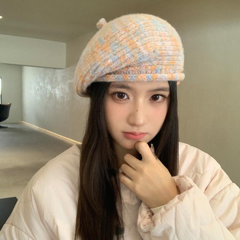 Winter hat women's fleece warm knitted wool hat big head circumference beret fashionable versatile stacking hat