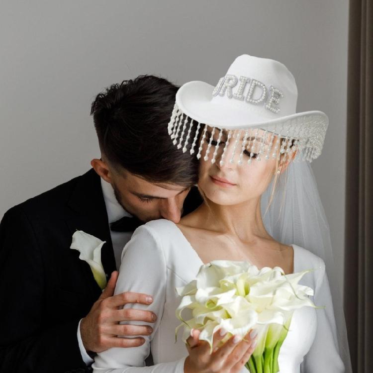 Bride To Be Fringed Hat for Women Cosplay Costume Cowboy Hat Bachelorette Party Headwear Wedding Celebration Headpiece