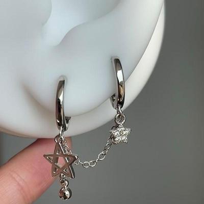 1Pcs Silver Color Star Chain Double Ear Hole Ear Bone Nail Y2K Fashion Hottie Earrings For Women Jewelry