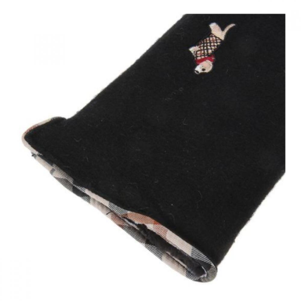 Daks Luvas Dachshund de Lã Preta Bordadas Touchscreen   Dcgv2f203