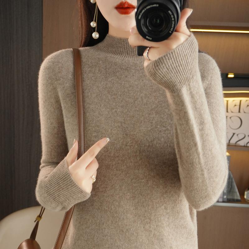 

Женский шерстяной свитер с полувысоким воротником, осенне-зимний, простой и универсальный, свободный пуловер, базовая рубашка XXL