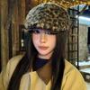 Vintage Leopard Print Forward Cap Women's Autumn Winter Plush Small Size Face-lifting Beret Hat Trendy Versatile
