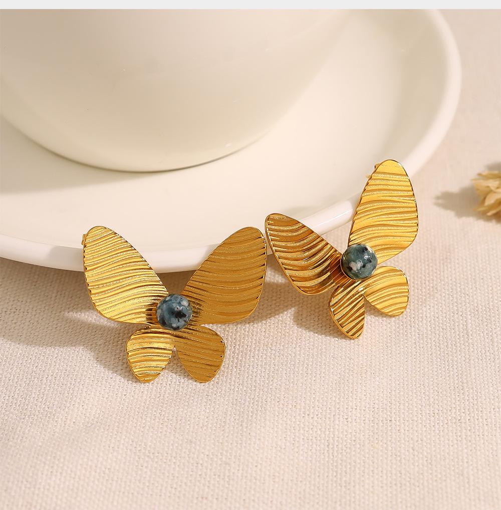 Retro African Turquoise Butterfly Earrings, 18K Gold-Plated Titanium Steel, Women's Fashion Jewelry