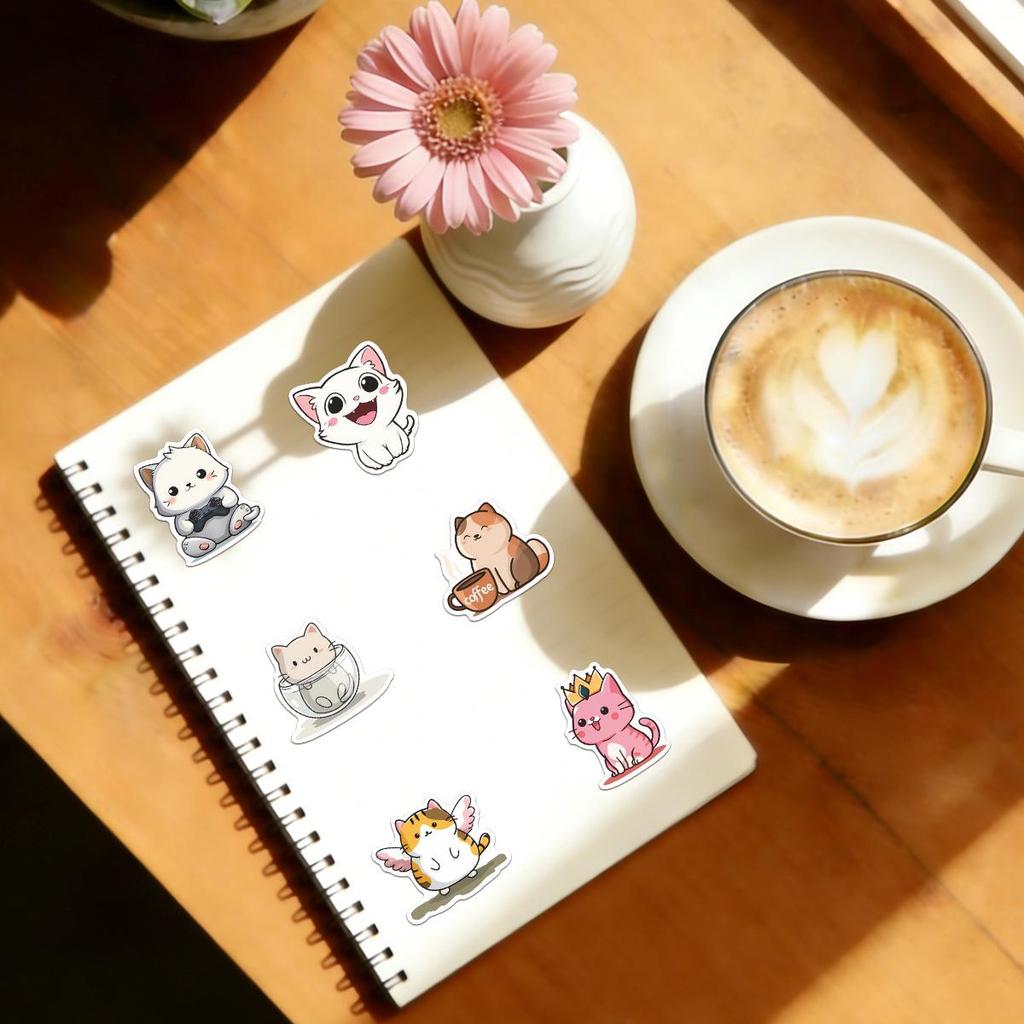 50 Cute Cat Planet Doodle Stickers - Waterproof for Suitcases, Notebooks, Journals
