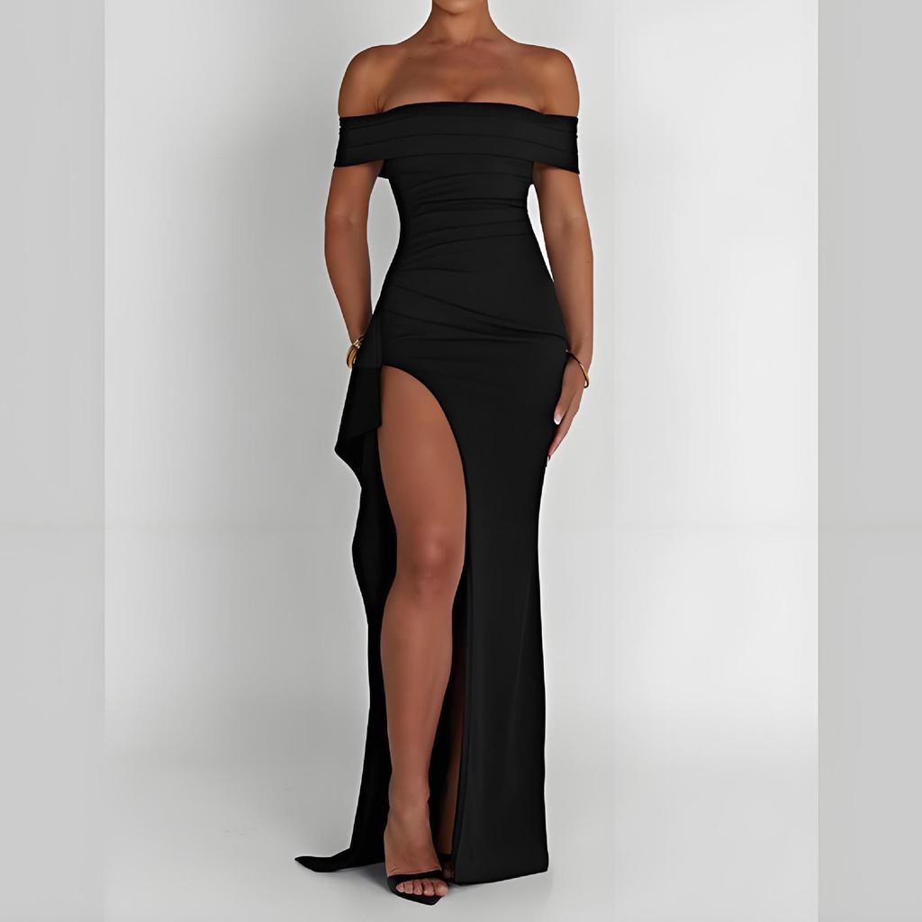 Summer European and American Tube Top Sexy Dress One-word Collar Halter Split Long Dress