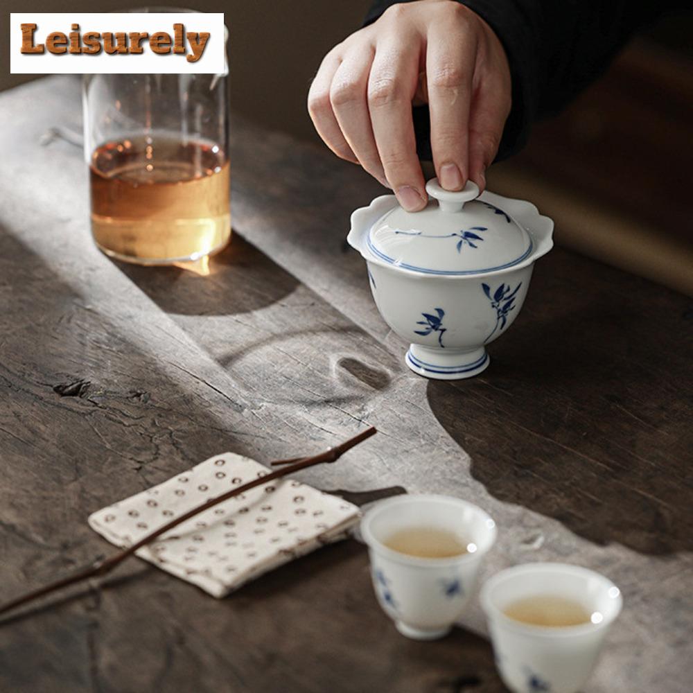 100ml Hand-painted Butterfly Orchid Gaiwan Luxury Petal High Foot Tea Tureen Tea Maker Cover Bowl Chinese Kung Fu Tea Supplies