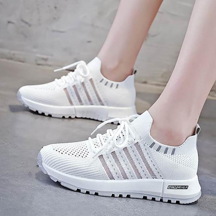 Women's Breathable Sports Single Shoes Spring Casual Mesh Flyknit Sneaker Lightweight Little White Shoes 36-40