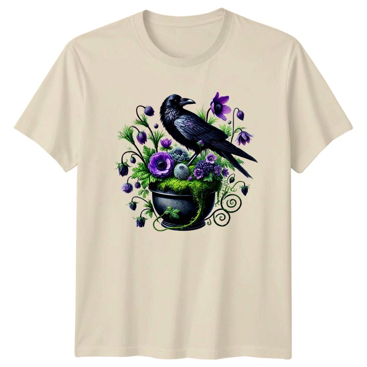Ethereal Raven With Purple Floral T-Shirt Gothic Floral Nature Bird S