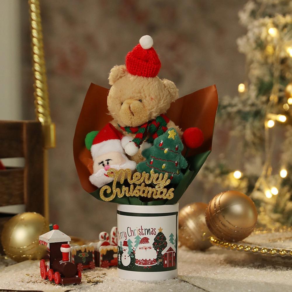 Cartoon Christmas Plush Bear Bouquet Christmas Tree Snowman Bear Christmas Ornaments Santa Claus Elk Deer