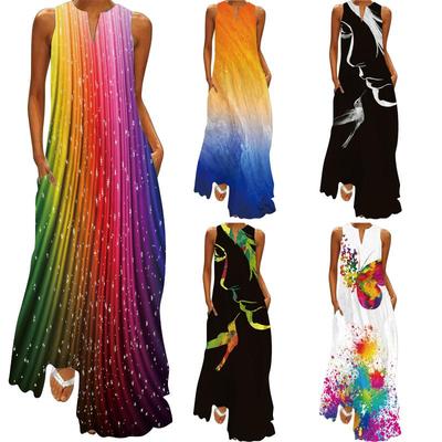 Vestido Feminino Europeu & Americano 2024 com Decote em V e Estampa de Rosto, Soltinho - Moda Verão & Outono