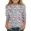 Children's 3/4 Sleeve Tops Casual Christmas Print T Shirt Round Neck Pullover Blouse