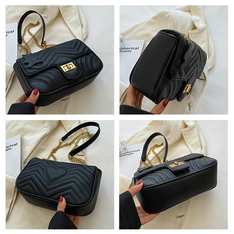 Ielgy Korean Version Chain Black Female Bag Fashionable All-Match Commuter Shoulder Messenger Bag